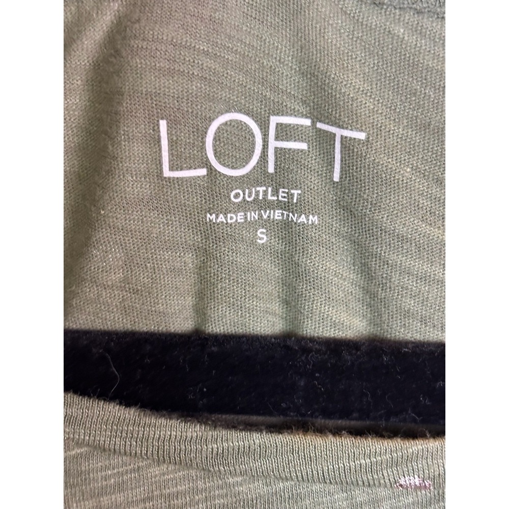 Loft Outlet Green Gold Polka Dot Cotton Slub Short Sleeve Top Small - Picture 6 of 6